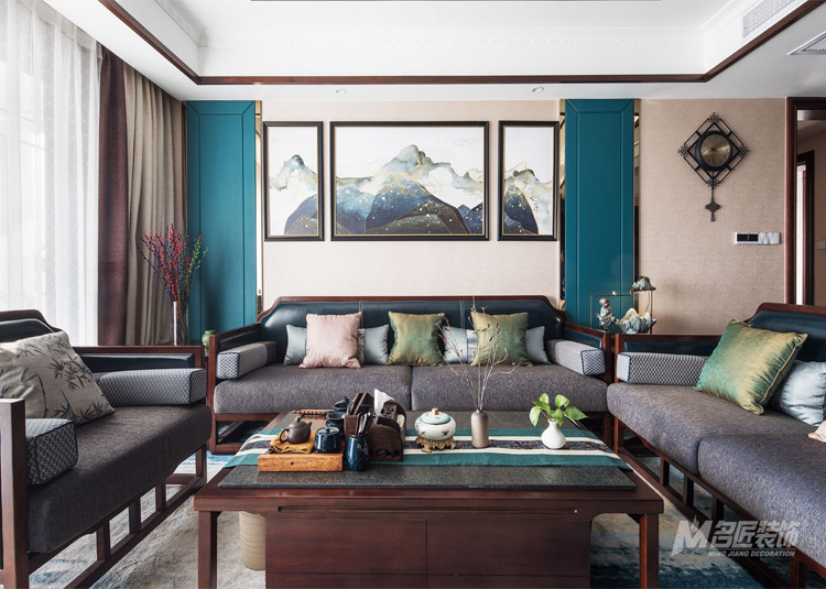 佛山市綠城桂語(yǔ)映月新中式風(fēng)格三居室裝修案例