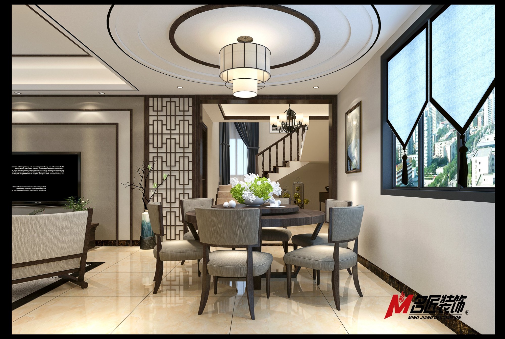 無錫市華潤(rùn)橡樹灣萬象公館商鋪新中式風(fēng)格復(fù)式裝修案例