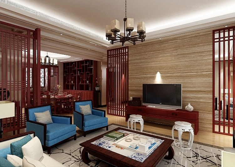 佛山市美的半島莊園新中式風(fēng)格四居室裝修案例