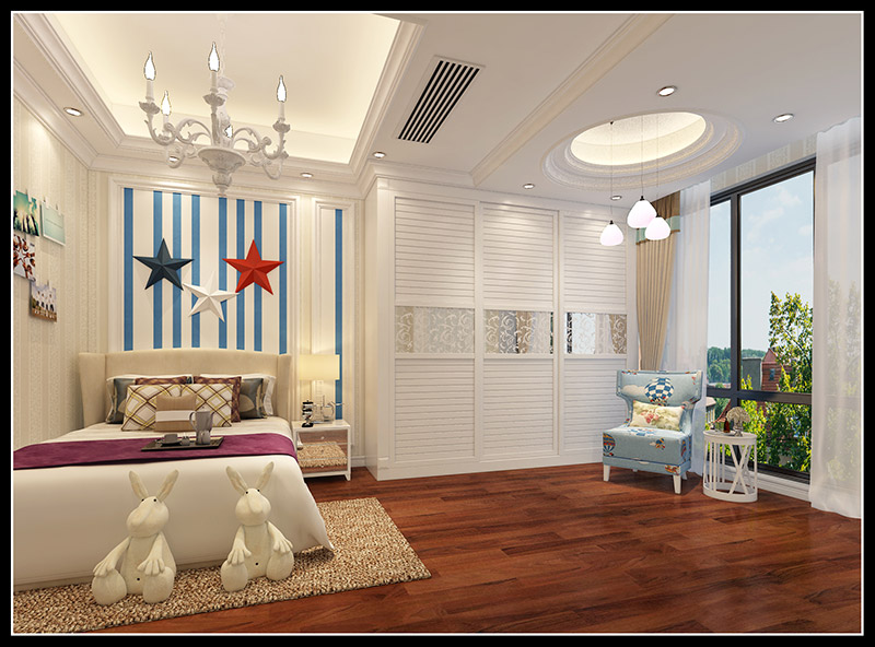 歐式風格室內(nèi)裝修設計效果圖-東湖洲花園四居160平米-室內(nèi)裝修設計兒童房