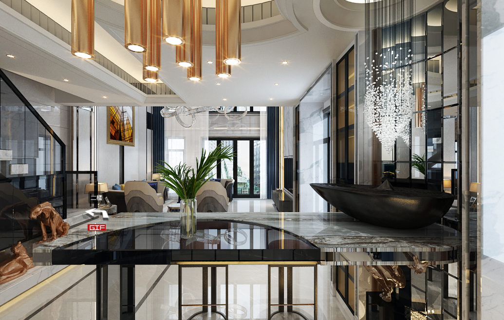 佛山保利外灘一號(hào)別墅350平米現(xiàn)代簡約風(fēng)格室內(nèi)裝修案例-客廳