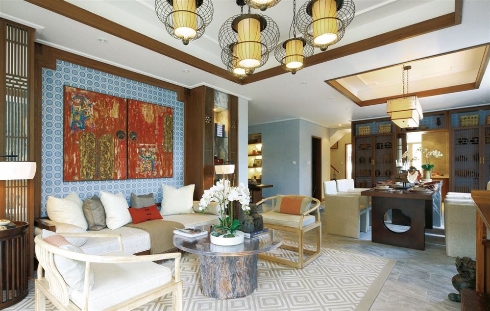 佛山市綠地&middot;拾野川新中式風(fēng)格三居室裝修案例