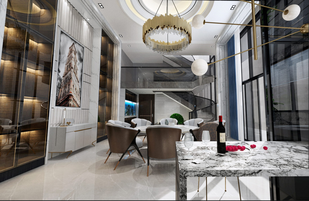 佛山保利外灘一號(hào)別墅350平米現(xiàn)代簡約風(fēng)格室內(nèi)裝修案例-餐廳