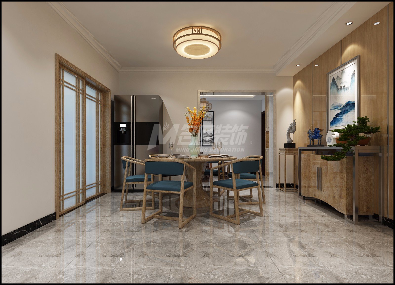 嘉興市濱海之星新中式風格三居室裝修案例