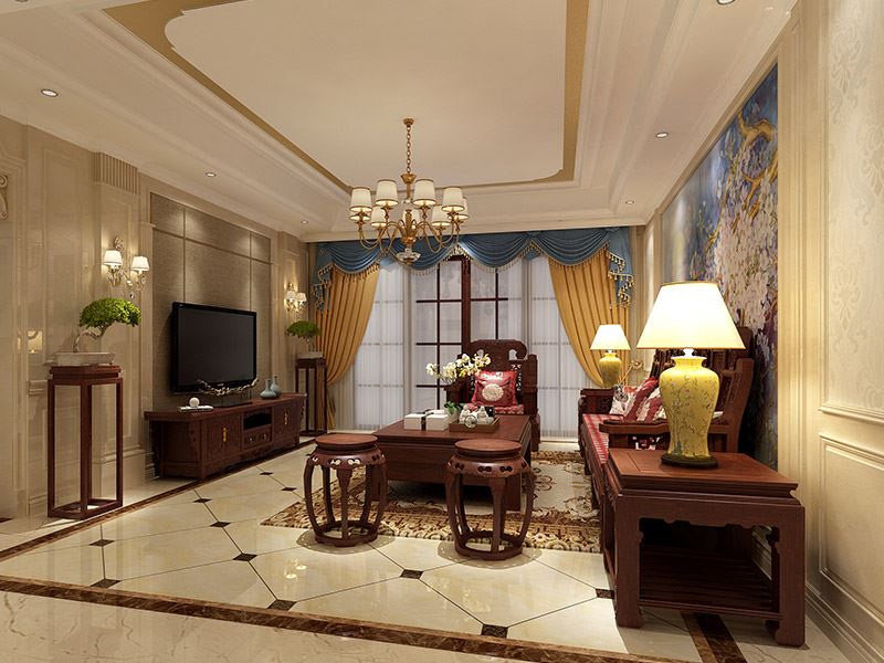 茂名市北江村新中式風(fēng)格三居室裝修案例