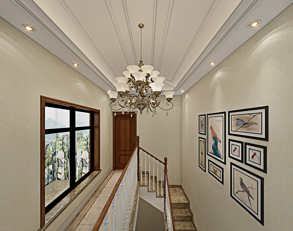 包頭小白河別墅320平米簡(jiǎn)美風(fēng)格裝修案例-梯間