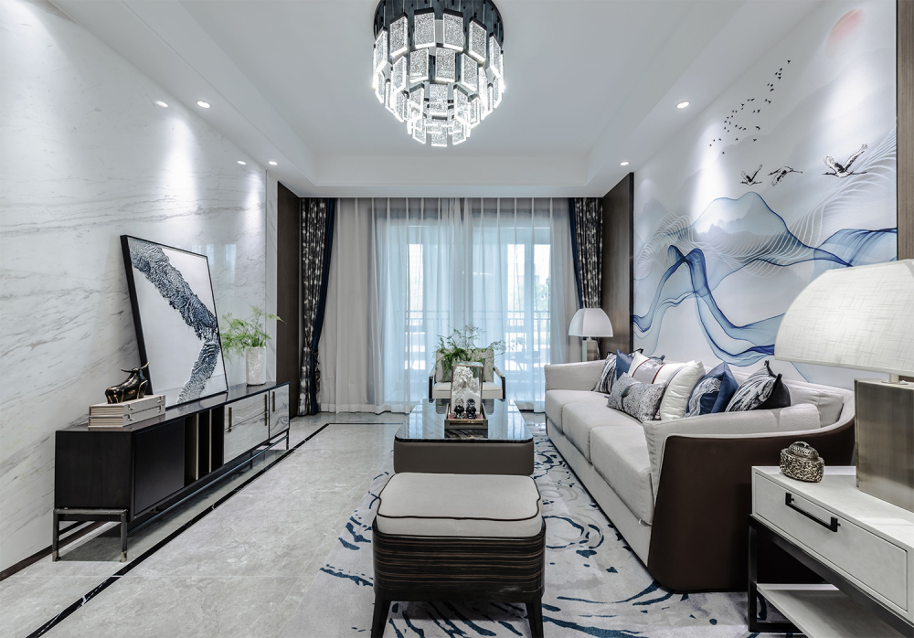 廣州市荔港南灣新中式風格三居室裝修案例