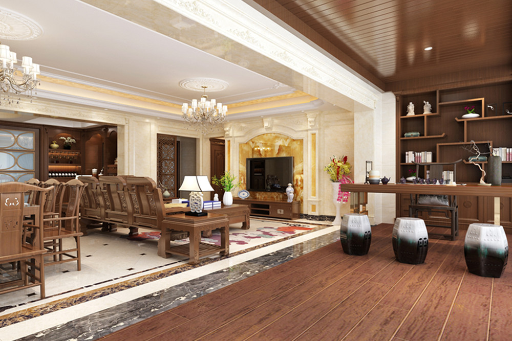 珠海市時代山湖海&middot;兼得新中式風格四居室裝修案例