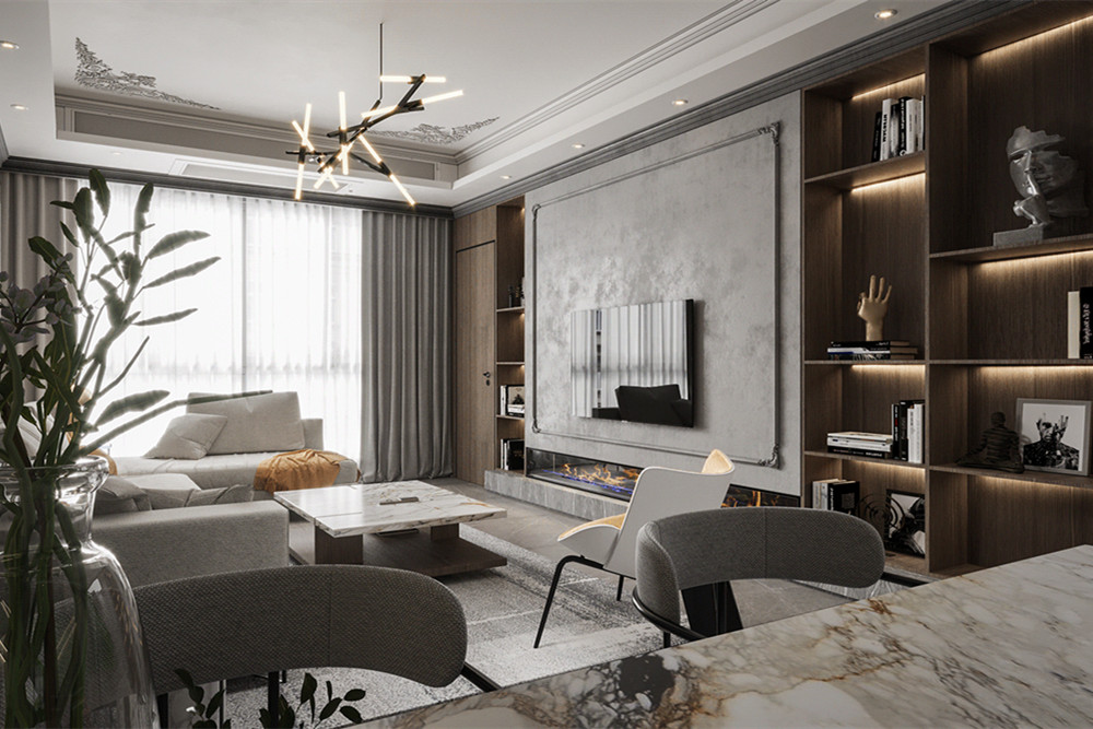 嘉興市濱海之星輕奢風格三居室裝修案例