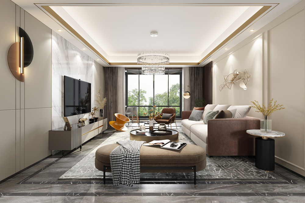 嘉興市白金公館海寧輕奢風(fēng)格三居室裝修案例