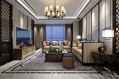 梧州市半島閣新中式風(fēng)格四居室裝修案例