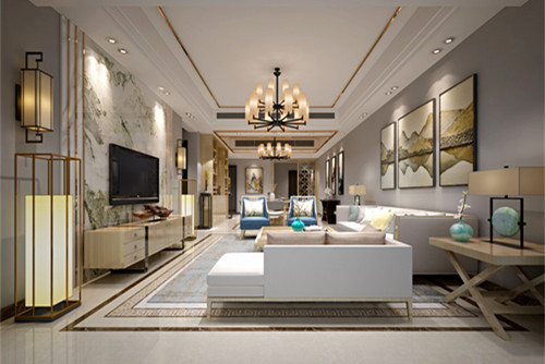 梧州市西環(huán)路中段小區(qū)新中式風格三居室裝修案例